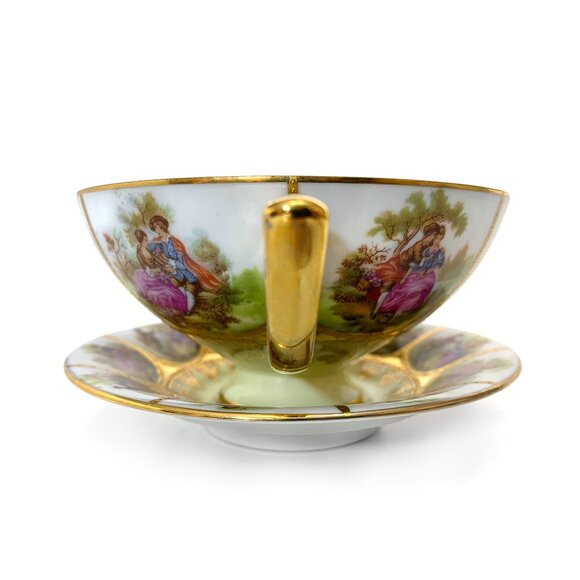 JKW Bavaria West Germany Porcelain Cup & Saucer Love Story Pattern Vintage 1950s - Picture 2 of 14